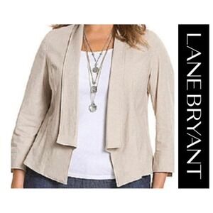 Lane Bryant Kwaki Tan Linen Blend Open Front Blazer Jacket Plus Size 20 NWT